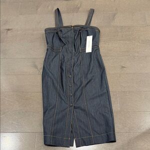Calvin Klein Dark Denim Midi Dress with Contrast Stitching